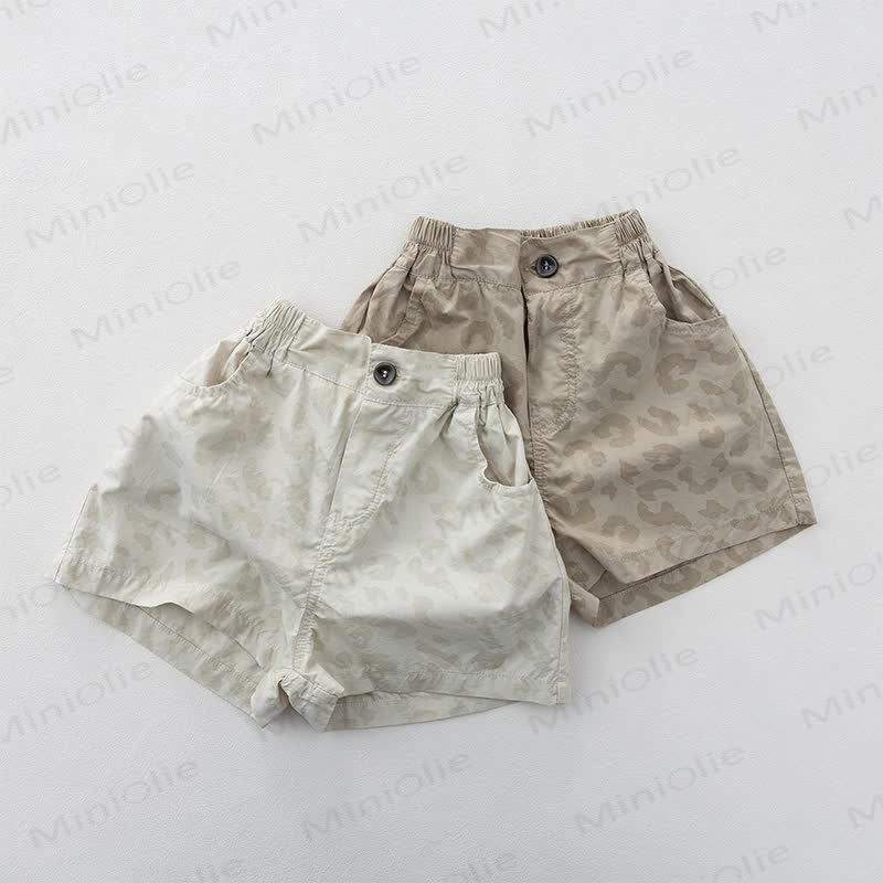 幼児用無地レオパード柄ゴムウエストショートパンツ - image 1