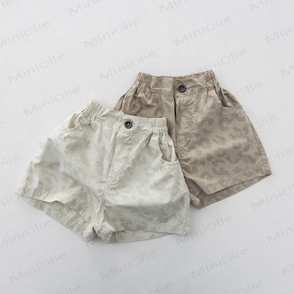 幼児用無地レオパード柄ゴムウエストショートパンツ - image 1