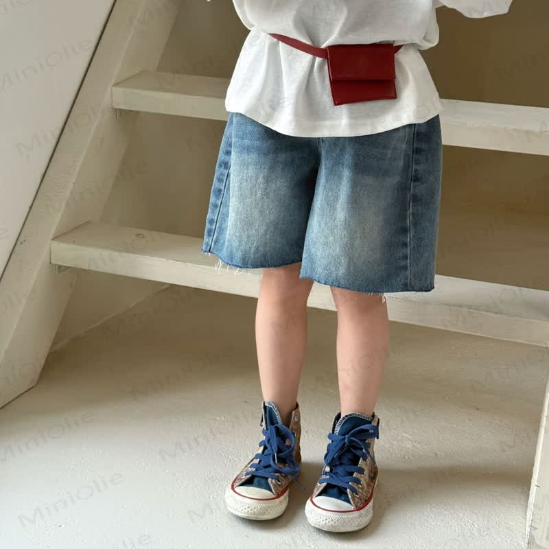 幼児用無地ネイビーデニムショートパンツ - 青 - 8-9T - image 1