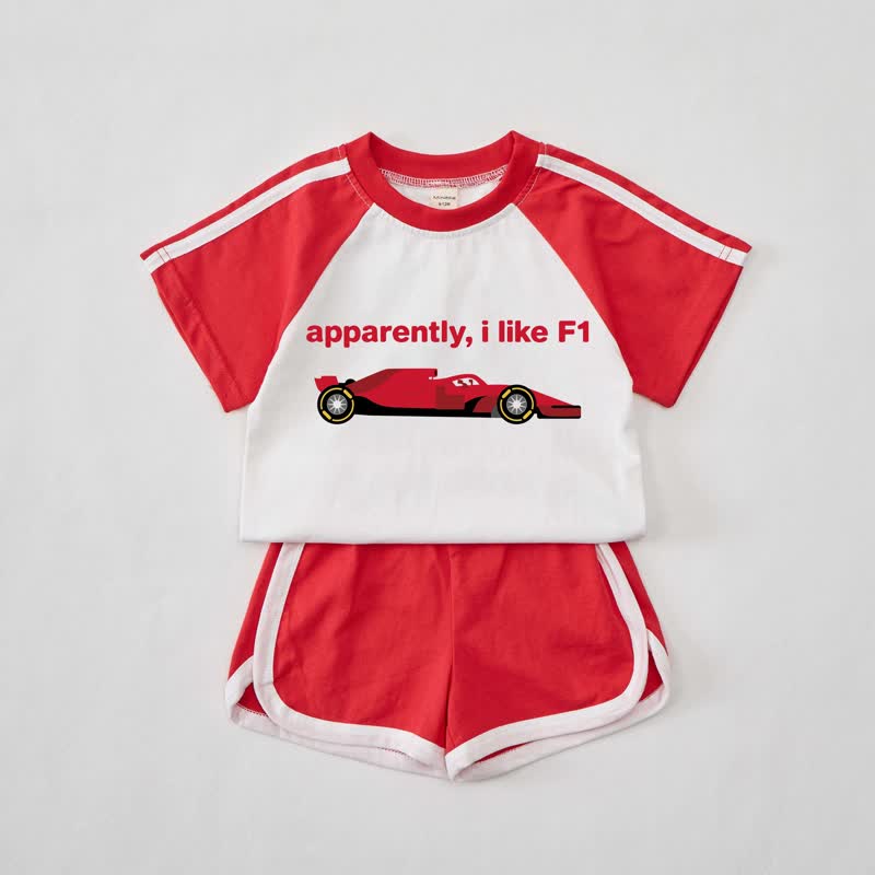 APPARENTLY, I LIKE F1レッドTシャツ＆ショートパンツセット - 赤 - 2～3歳 - image 1