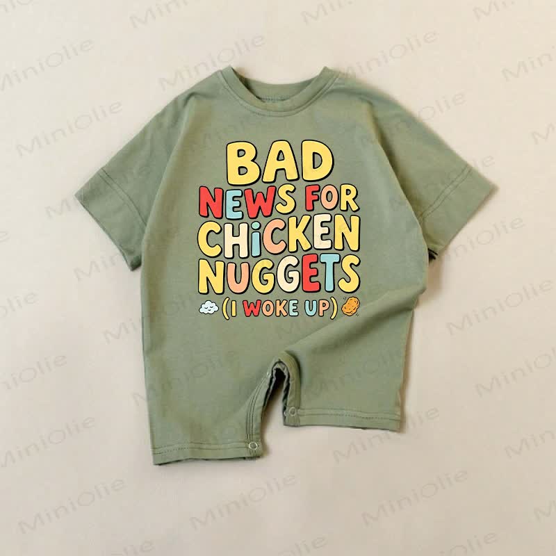 BAD NEWS FOR CHICKEN NUGGETS（目が覚めた）ベビー用スローガンロンパース - 緑 - 18～24ヶ月 - image 1