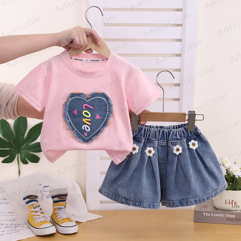 LOVEガールズ ハート デニム ノースリーブ セット - ピンク - 4～5歳 - image 1