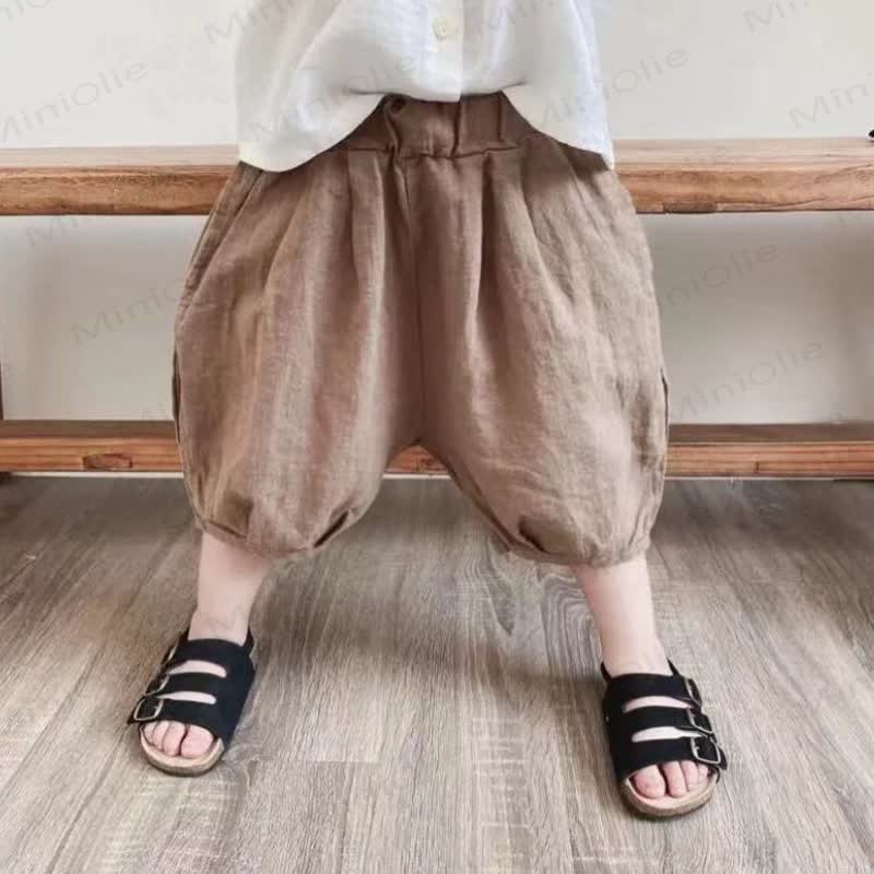 幼児用コットンリネンストレートレッグクロップドパンツ - コーヒー - 6～7歳 - image 2