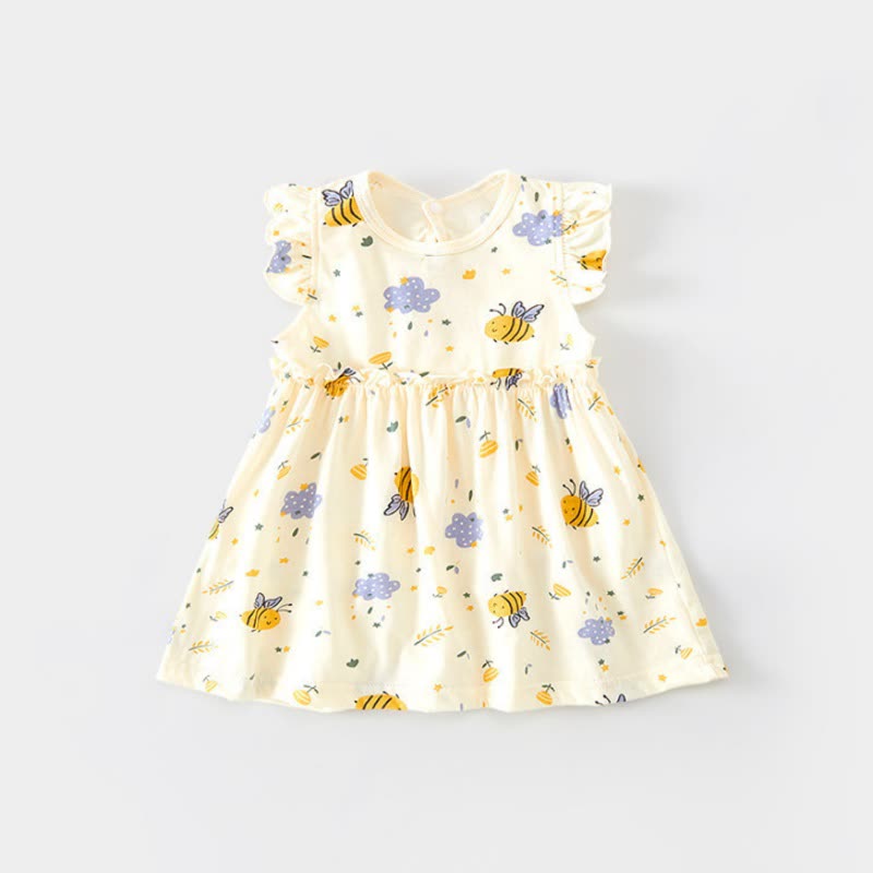 幼児用女の子向けベージュのひらひら袖Dress - ベージュビー - 6～7歳 - image 3
