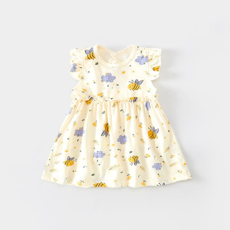 幼児用女の子向けベージュのひらひら袖Dress - ベージュビー - 6～7歳 - image 3