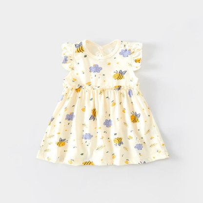 幼児用女の子向けベージュのひらひら袖Dress - ベージュビー - 6～7歳 - image 3
