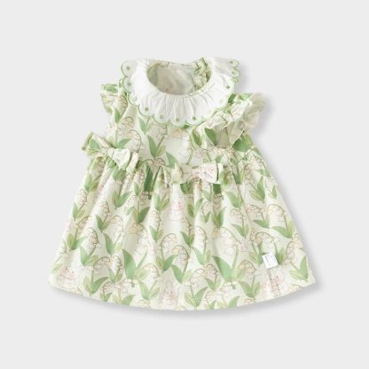 幼児用女の子向けうさぎと花柄のサマーDress - 緑 - 5～6歳 - image 2