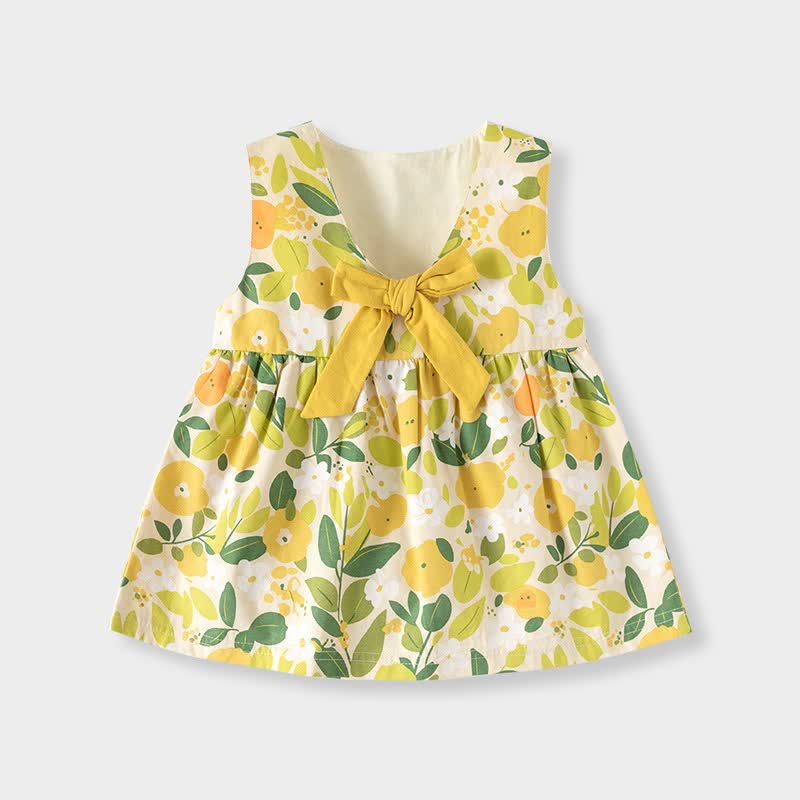 幼児用イエロー花柄リボン付きサマーノースリーブDress - 黄色 - 5～6歳 - image 1