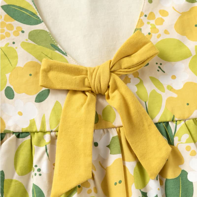 幼児用イエロー花柄リボン付きサマーノースリーブDress - image 4