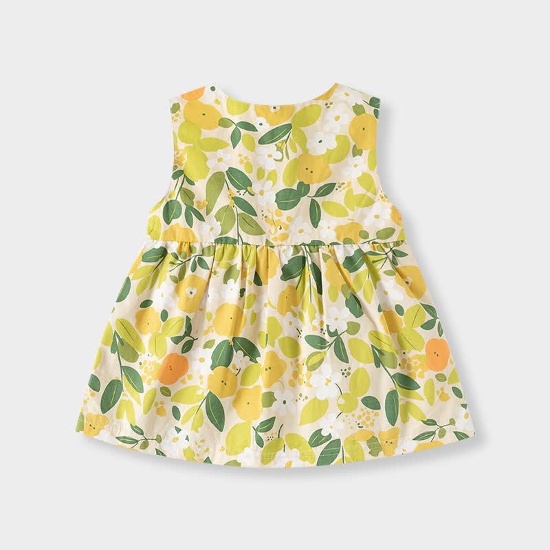 幼児用イエロー花柄リボン付きサマーノースリーブDress - image 2