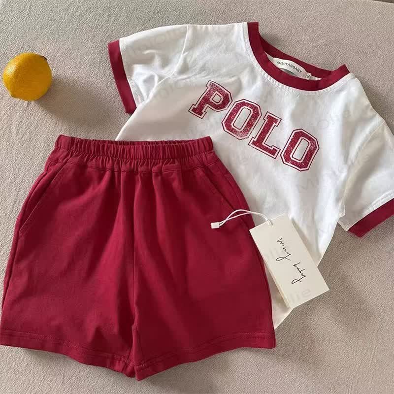 幼児用コントラストトリムTシャツ＆ショートパンツ2点セット - 赤 - 6～7歳 - image 2