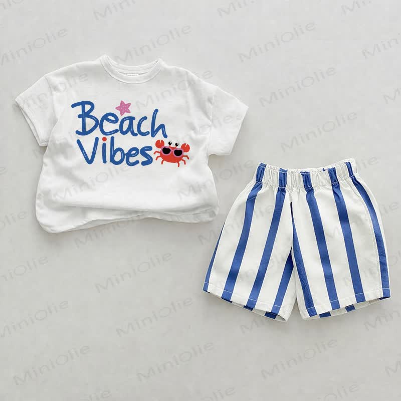 BEACH VIBESベビークラブ縦ストライプ ツーピースショーツセット - ホワイト＆ブルー - 2～3歳 - image 1