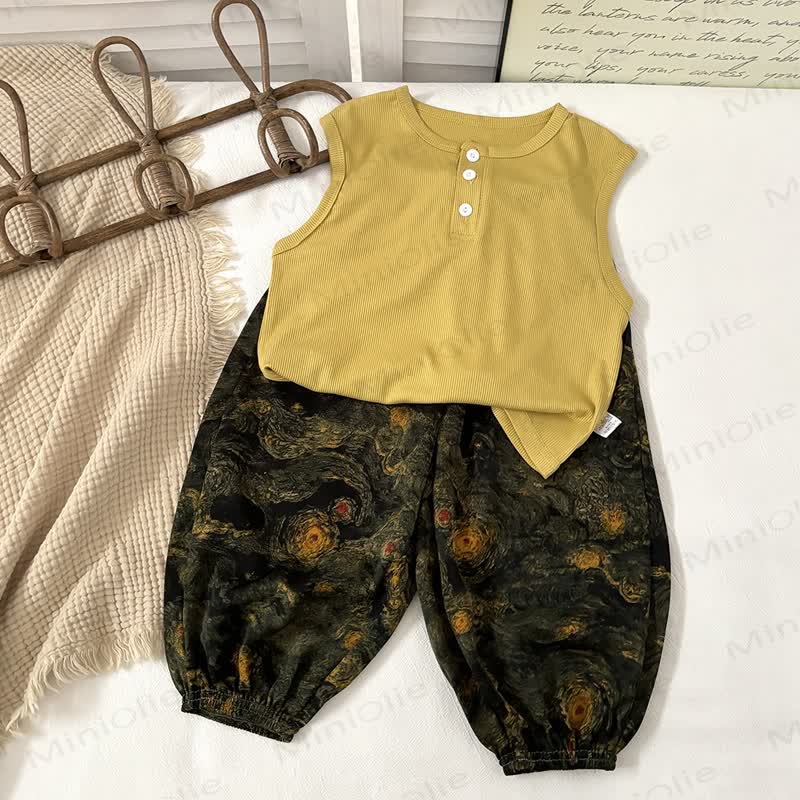 幼児用ノースリーブボタントップとプリントパンツのセット - 黄色 - 10-11歳 - image 4