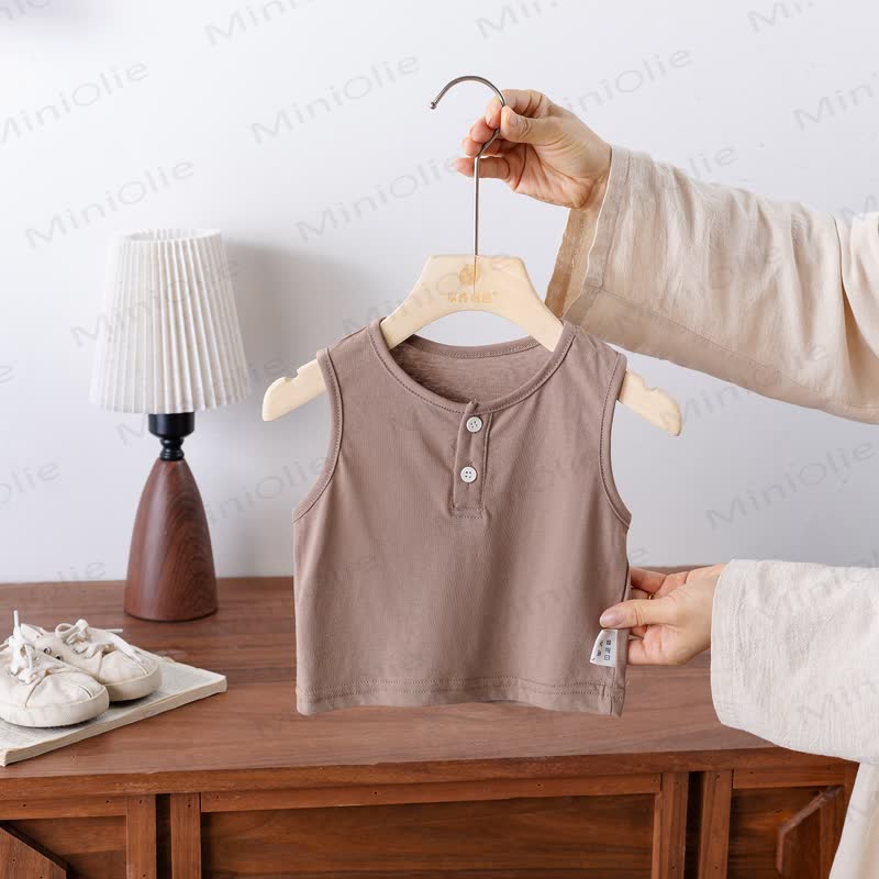 男の子用無地ノースリーブセット - カーキ色のトップス - 2～3歳 - image 2
