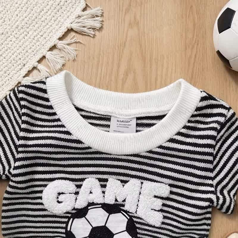 幼児男の子用ストライプ柄サッカーTシャツ＆ショーツ2点セット - image 4