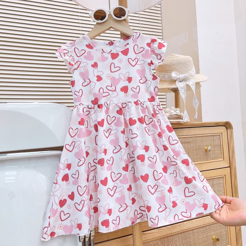 幼児用ベビーガールズ フリル袖サマーDress - ホワイトハート - 8-9T - image 4
