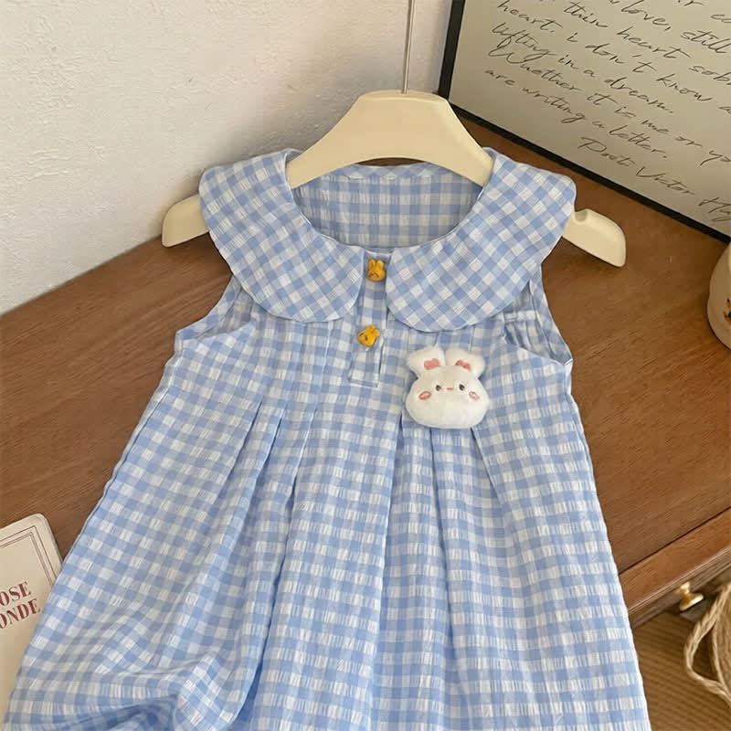 幼児用女の子用ブルーギンガムうさぎ柄ノースリーブDress - image 2
