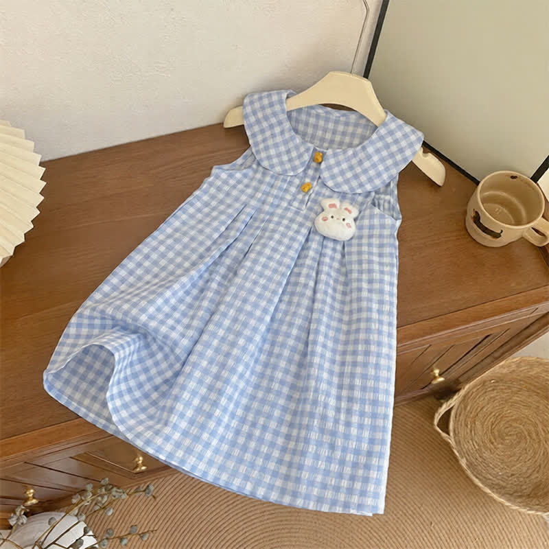 幼児用女の子用ブルーギンガムうさぎ柄ノースリーブDress - 青 - 8-9T - image 1
