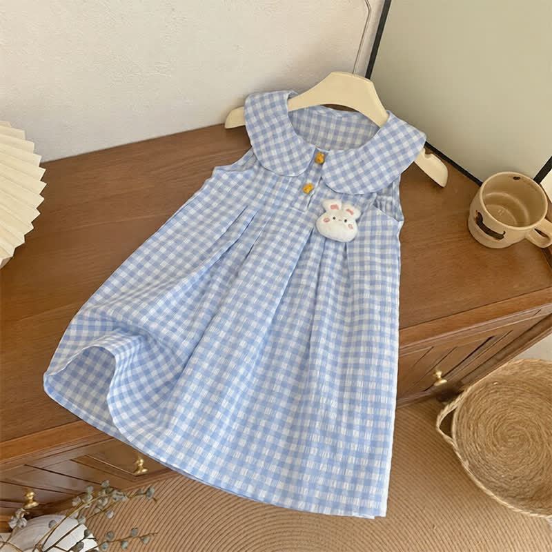幼児用女の子用ブルーギンガムうさぎ柄ノースリーブDress - 青 - 8-9T - image 1