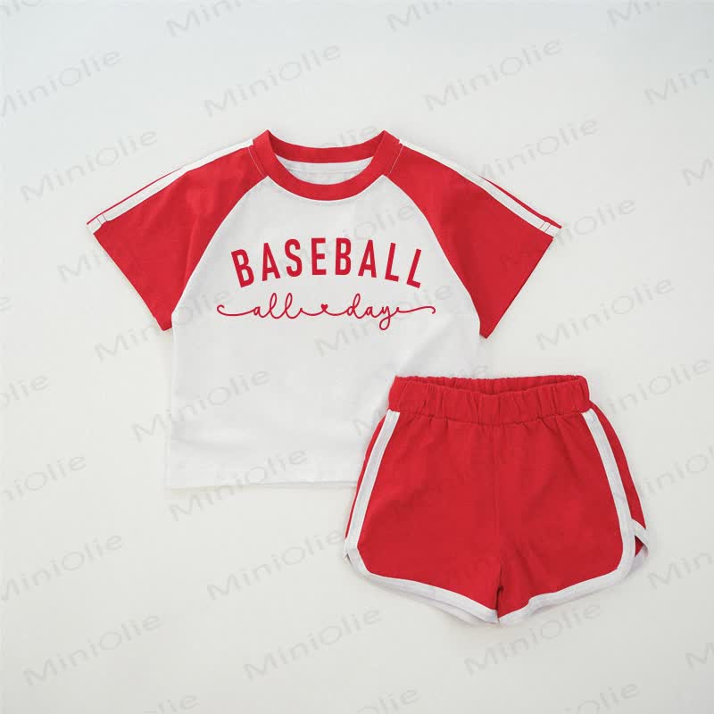 BASEBALL ALL DAY！ベビーレッドTシャツセット - 赤 - 2～3歳 - image 1