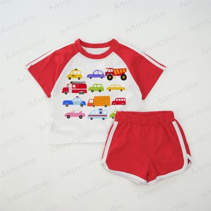 ベビーレッドの車柄Tシャツセット - 赤 - 2～3歳 - image 1