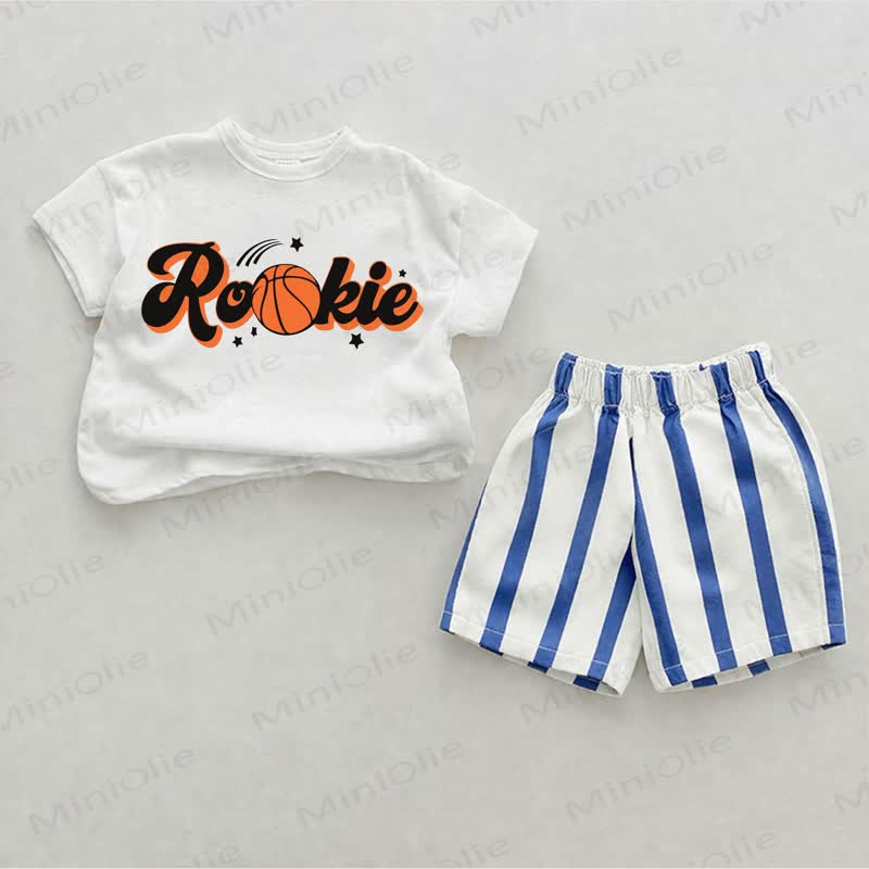 ROOKIEベビーバスケットボール ブルー 縦ストライプ 2ピースショーツセット - ホワイト＆ブルー - 2～3歳 - image 1
