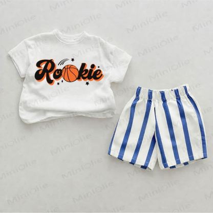 ROOKIEベビーバスケットボール ブルー 縦ストライプ 2ピースショーツセット - ホワイト＆ブルー - 2～3歳 - image 1