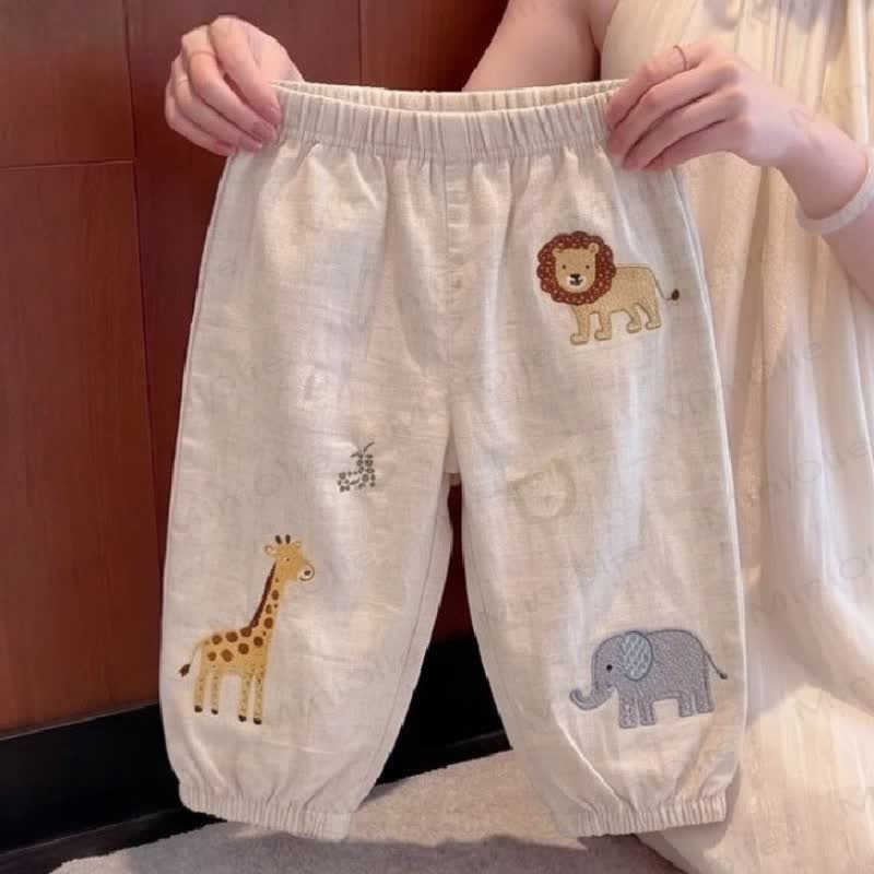 幼児用動物刺繍入りパンツ - ベージュ - 6～7歳 - image 1