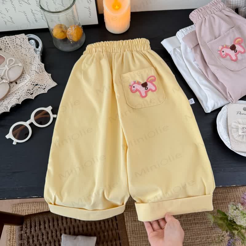 幼児用女の子向け馬の刺繍入りポケット付きラウンジパンツ - 黄色 - 10-11歳 - image 5