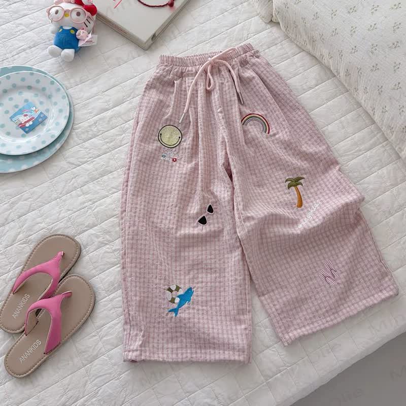 幼児用ビーチテーマの刺繍入りチェック柄パンツ - ピンク - 6～7歳 - image 2