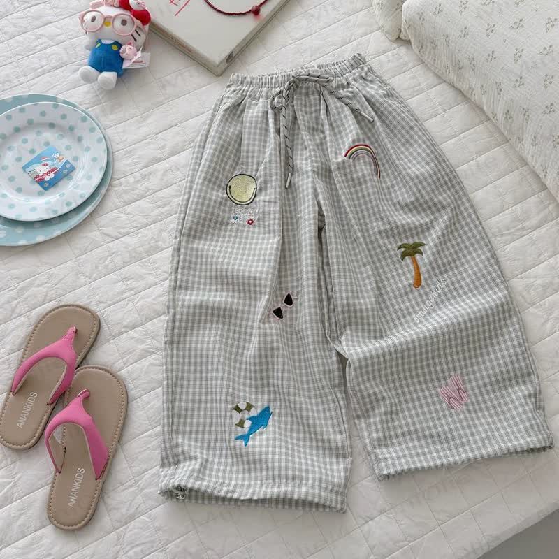 幼児用ビーチテーマの刺繍入りチェック柄パンツ - 緑 - 6～7歳 - image 3