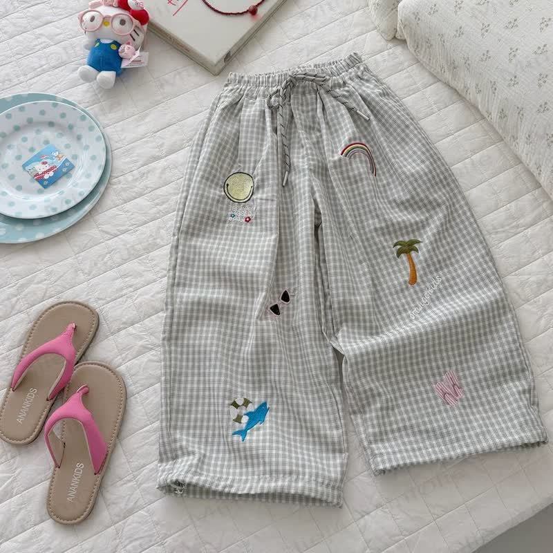 幼児用ビーチテーマの刺繍入りチェック柄パンツ - 緑 - 6～7歳 - image 3