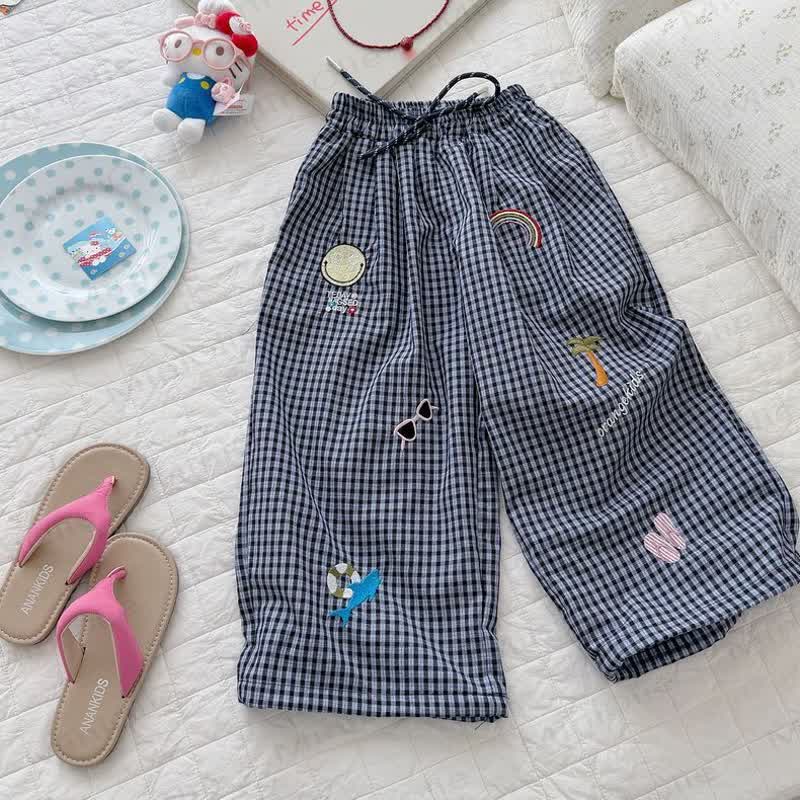 幼児用ビーチテーマの刺繍入りチェック柄パンツ - 海軍 - 6～7歳 - image 4