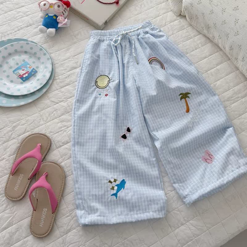 幼児用ビーチテーマの刺繍入りチェック柄パンツ - 青 - 6～7歳 - image 5