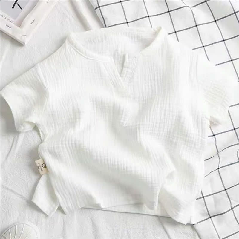 幼児用無地クリンクル加工ノッチネックTシャツ - 白 - 8-9T - image 3
