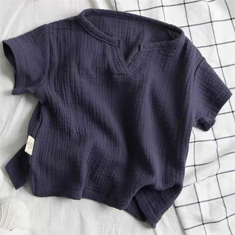 幼児用無地クリンクル加工ノッチネックTシャツ - 海軍 - 8-9T - image 8