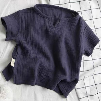 幼児用無地クリンクル加工ノッチネックTシャツ - 海軍 - 8-9T - image 8