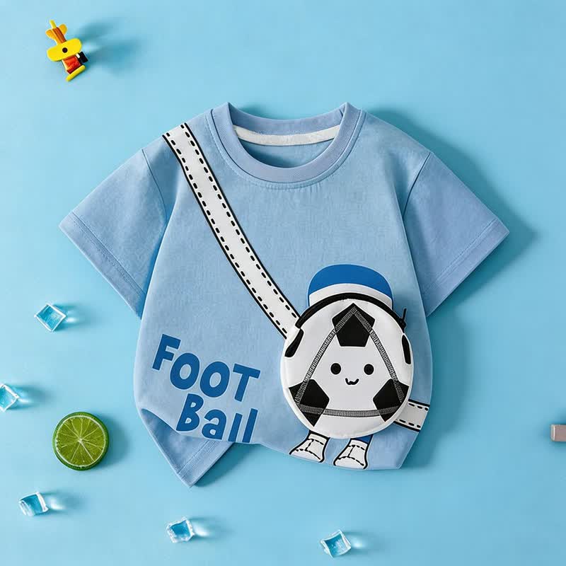 VOLLEY/FOOT BALL幼児用スマイリー3DクロスボディバッグTシャツ - 青 - 11-12T - image 5
