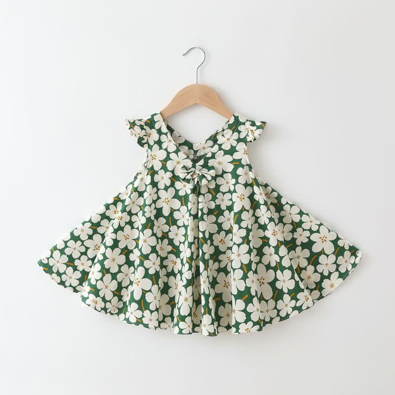 ベビー幼児用 花柄/フルーツ柄 ノースリーブDress - 緑の桃の花 - 2～3歳 - image 3