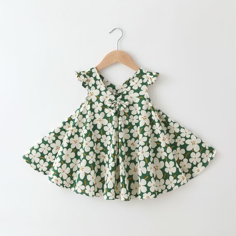 ベビー幼児用 花柄/フルーツ柄 ノースリーブDress - 緑の桃の花 - 2～3歳 - image 3