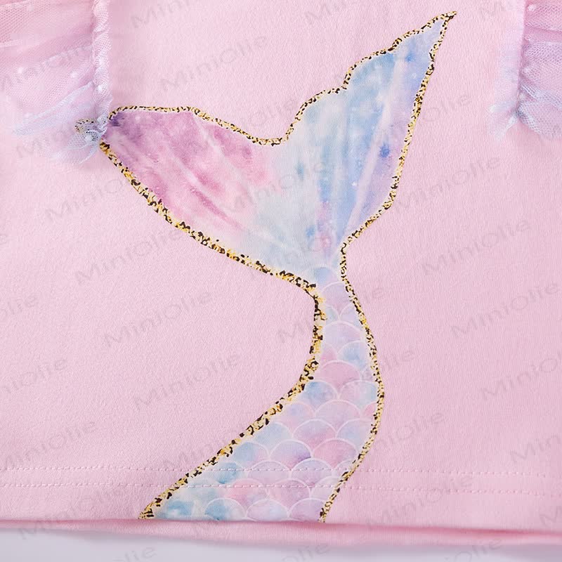 幼児用女の子マーメイドTシャツとレインボーチュールスカートのセット - image 3