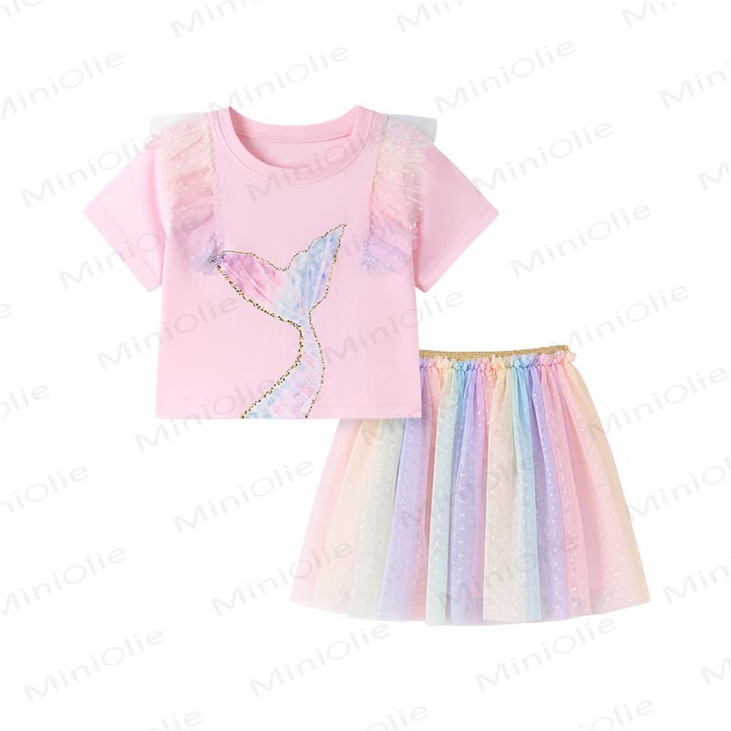 幼児用女の子マーメイドTシャツとレインボーチュールスカートのセット - image 5