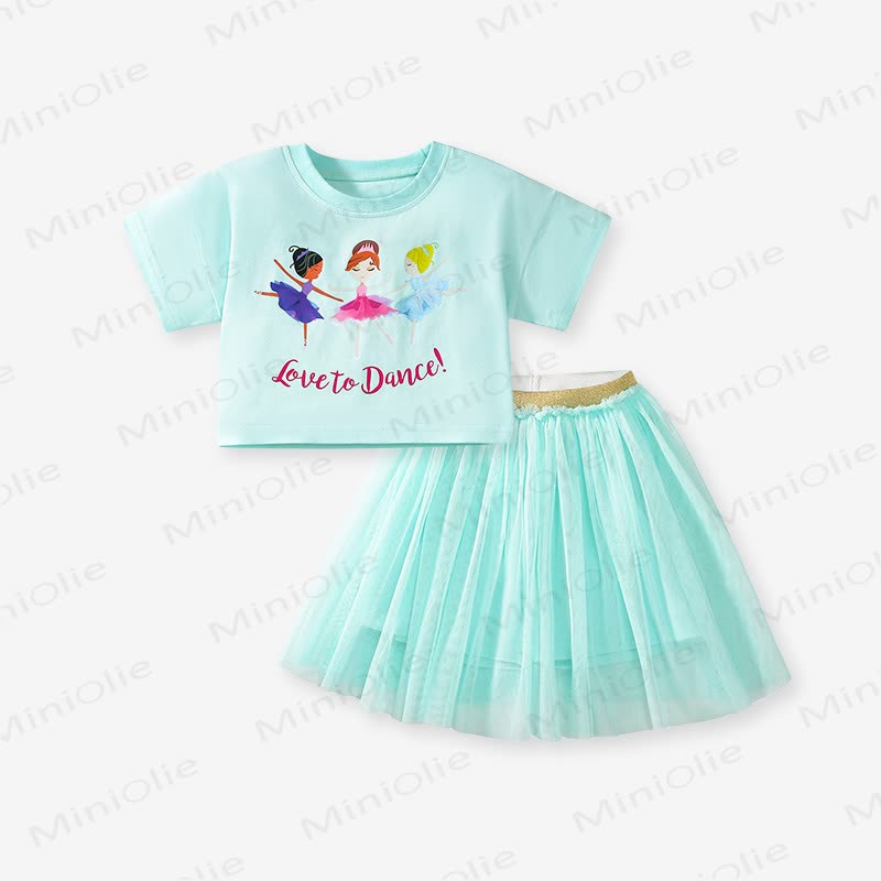 LOVE TO DANCE!幼児・女の子用Tシャツとスカートのセット - 緑 - 7歳 - image 1