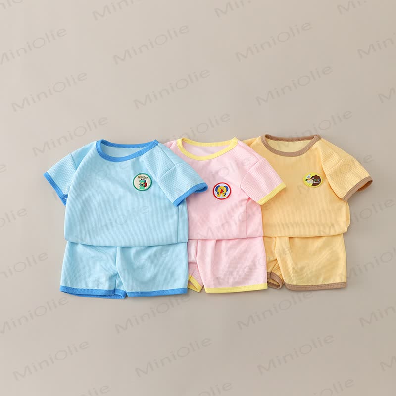 ベビー幼児用アニマルワッフルTシャツ＆ショートパンツセット - image 1