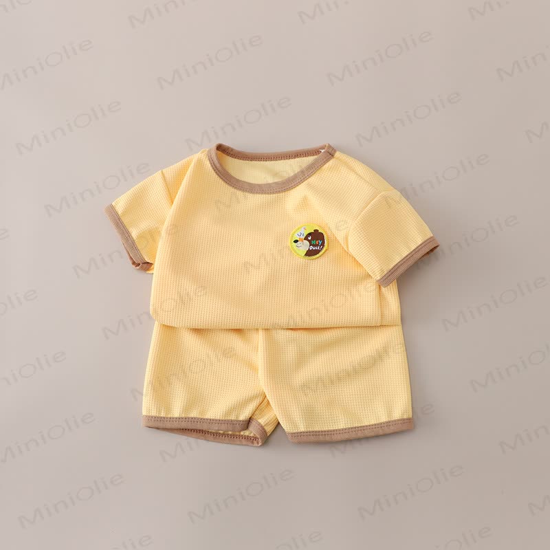 ベビー幼児用アニマルワッフルTシャツ＆ショートパンツセット - 黄色 - 6～7歳 - image 3