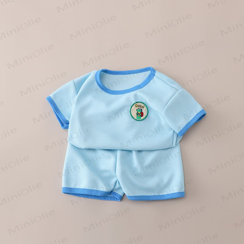 ベビー幼児用アニマルワッフルTシャツ＆ショートパンツセット - 青 - 6～7歳 - image 2