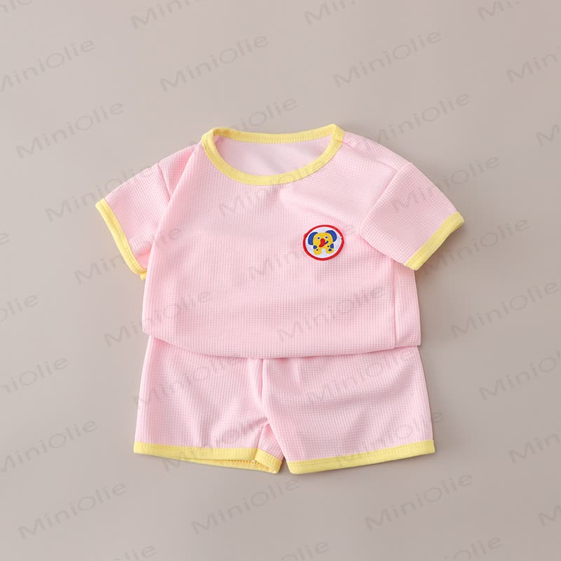 ベビー幼児用アニマルワッフルTシャツ＆ショートパンツセット - ピンク - 6～7歳 - image 4