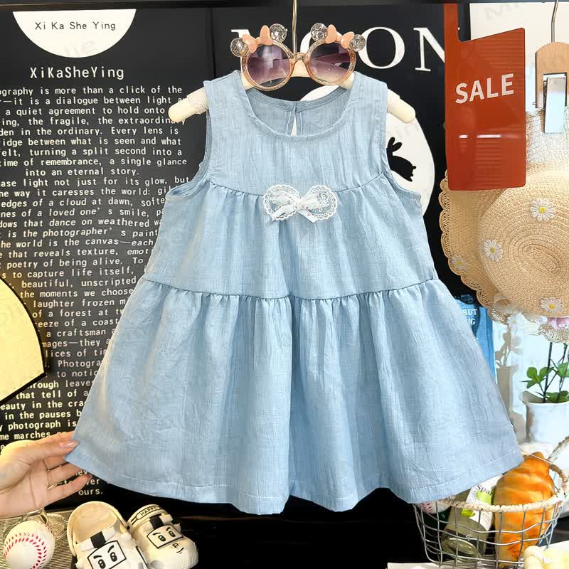 幼児用女の子向けブルーのティアードリボン付きノースリーブDress - 青 - 8-9T - image 1