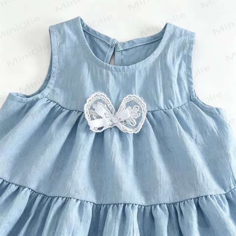 幼児用女の子向けブルーのティアードリボン付きノースリーブDress - image 2