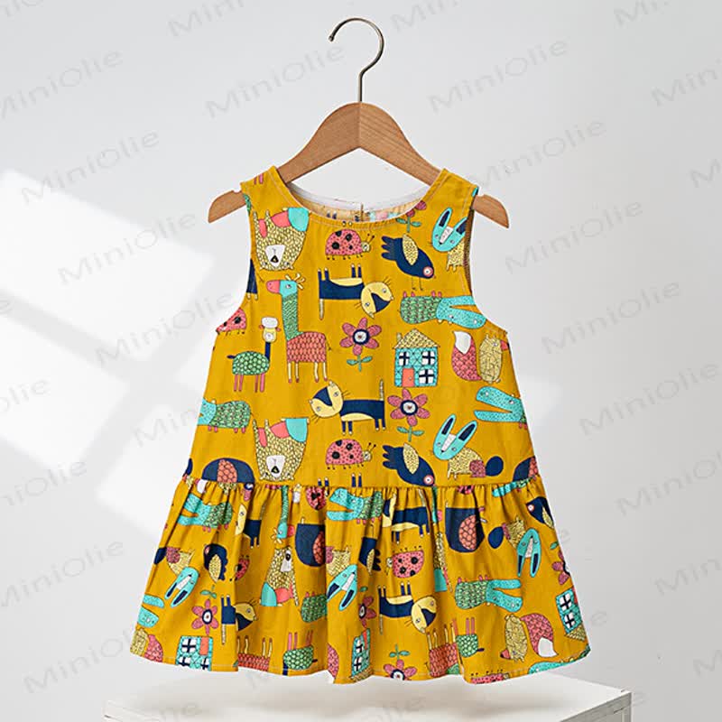 幼児用女の子向け全面プリントノースリーブフリルDress - 黄色 - 4～5歳 - image 2